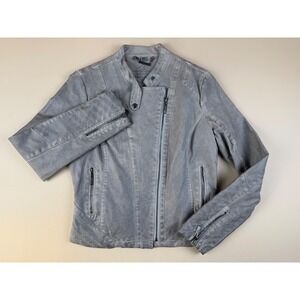Edgy Moto Jacket‎ Distressed Grey Faux Leather Medium Joujou